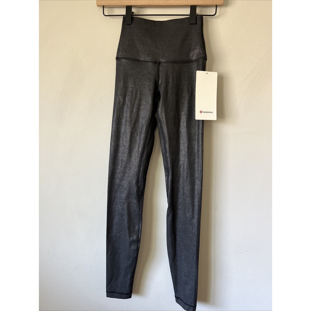 lululemon Align Ribbed High-Rise Pant 28" Shine Black Size 0 MSRP $ 128.00 NWT